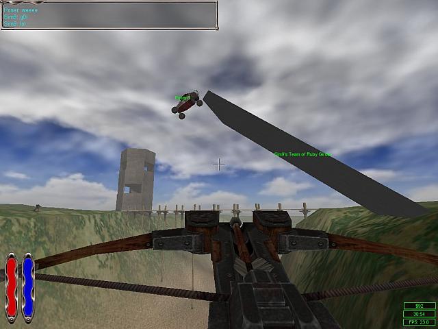 Fyre attempts (fails) a girder jump with his car.