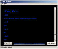 The HTMud Launching program, nothing pretty yet, but the main window lists changes and important info.  Once the program has been automatically updated, you're ready to play!